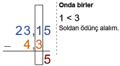 Ondalık gösterimde çıkarma adım 4