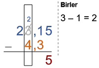 Ondalık gösterimde çıkarma adım 5