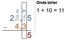 Ondalık gösterimde çıkarma adım 6