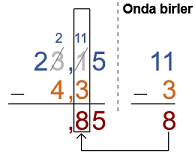 Ondalık gösterimde çıkarma adım 7