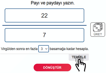 Temizle butonu Kesir->ondalık