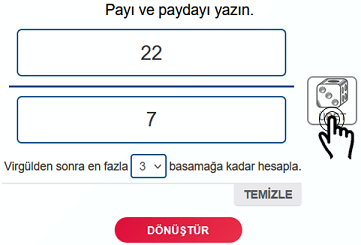 Üret butonu Kesir->ondalık