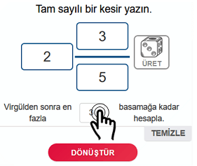 Basamak seçimi Kesir->ondalık