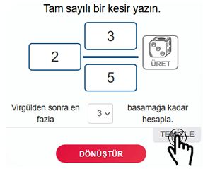Temizle butonu Kesir->ondalık