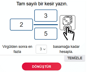 Üret butonu Kesir->ondalık